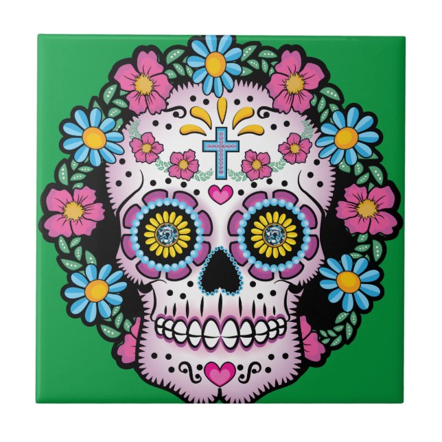 Dia de Los Muertos Skull Fliese (Vorderseite)