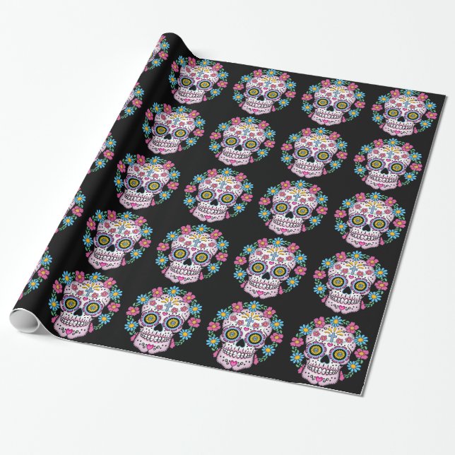 Dia de los Muertos Skull Geschenkpapier (Ungerollt)