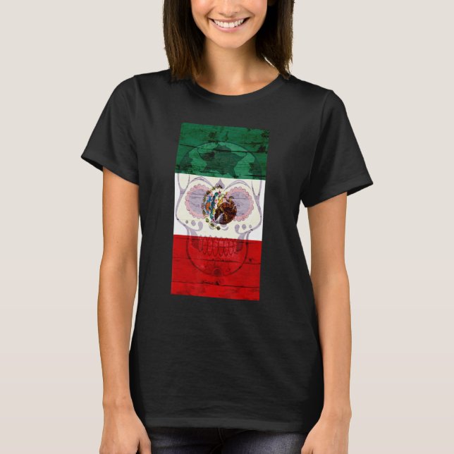 Dia De Los Muertos Skull mexikanische Flagge La Re T-Shirt (Vorderseite)