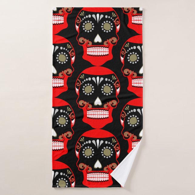 Día De Los Muertos Skull Print Badhandtuch Set (Badehandtuch)