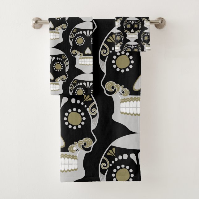 Día De Los Muertos Skull Print Badhandtuch Set (Insitu)