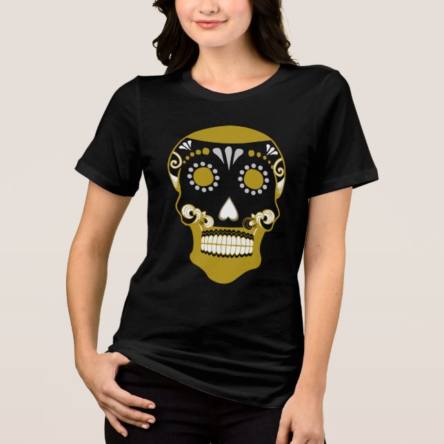 Día De Los Muertos Skull Print Tri-Blend Shirt (Vorderseite)