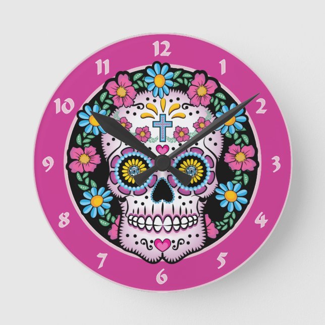 Dia de Los Muertos Skull Runde Wanduhr (Vorderseite)