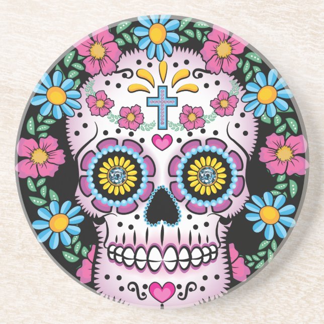 Dia de Los Muertos Skull Sandstein Untersetzer (Vorne)