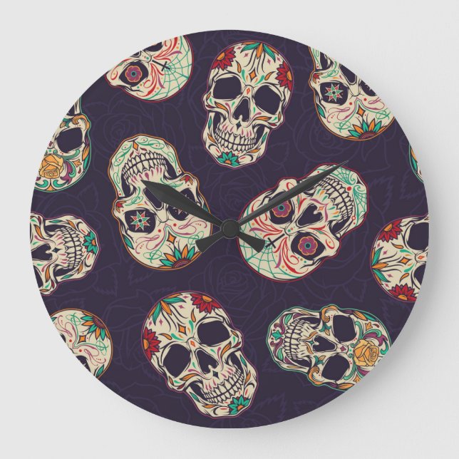 Dia de los Muertos Skulls Große Wanduhr (Vorderseite)