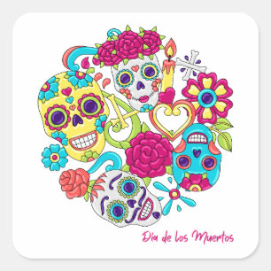 Dia de Los Muertos Skulls Quadratischer Aufkleber