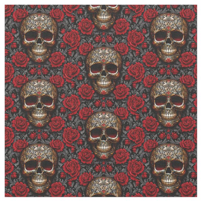 Dia de los Muertos Skulls und Rose Stoff (Nahaufnahme)