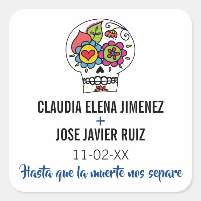 Dia de Los Muertos, Square Wedding Sticker (Vorderseite)