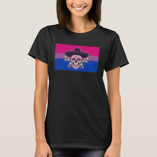 Dia De Los Muertos Sugar Skull Bisexual Pride Flag T-Shirt (Vorderseite)