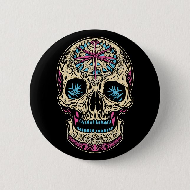 Dia De Los Muertos Sugar Skull Button (Vorderseite)