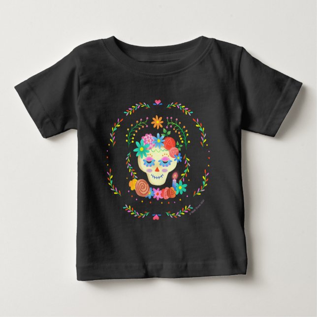 Día de los Muertos Sugar Skull Circular Design Baby T-shirt (Vorderseite)