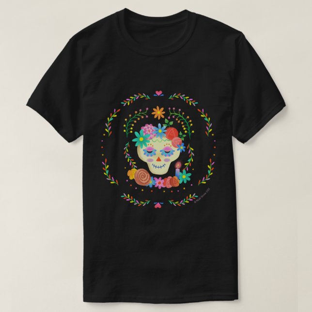 Día de los Muertos Sugar Skull Circular Design T-Shirt (Design vorne)
