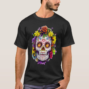 Dia de los Muertos Sugar Skull Day of the Dead Flo T-Shirt
