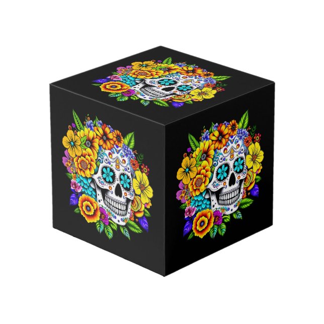 Dia De Los Muertos, Sugar Skull Design Würfel (Vorderseite Schrägansicht)