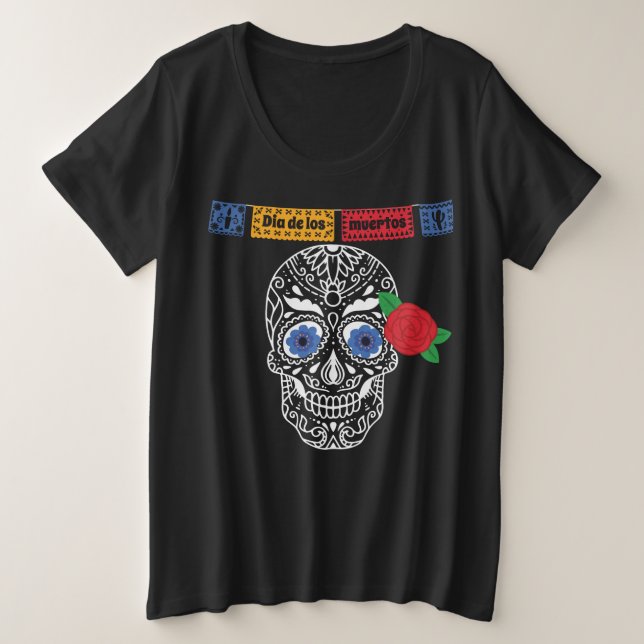 Dia De Los Muertos Sugar Skull Große Größe T-Shirt (Design vorne)
