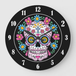 Dia de los Muertos Sugar Skull Große Wanduhr