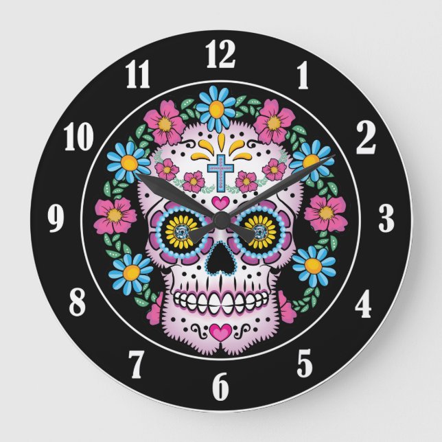 Dia de los Muertos Sugar Skull Große Wanduhr (Vorderseite)