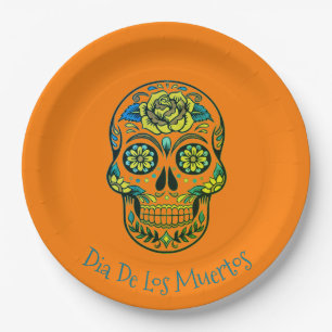 Dia De Los Muertos Sugar Skull Party Orange Pappteller