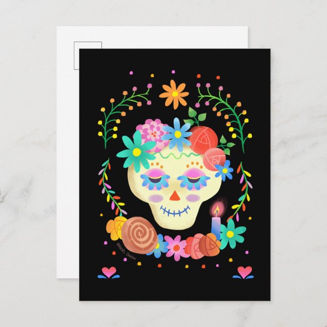 Día de los Muertos Sugar Skull Postkarte (Vorne/Hinten)