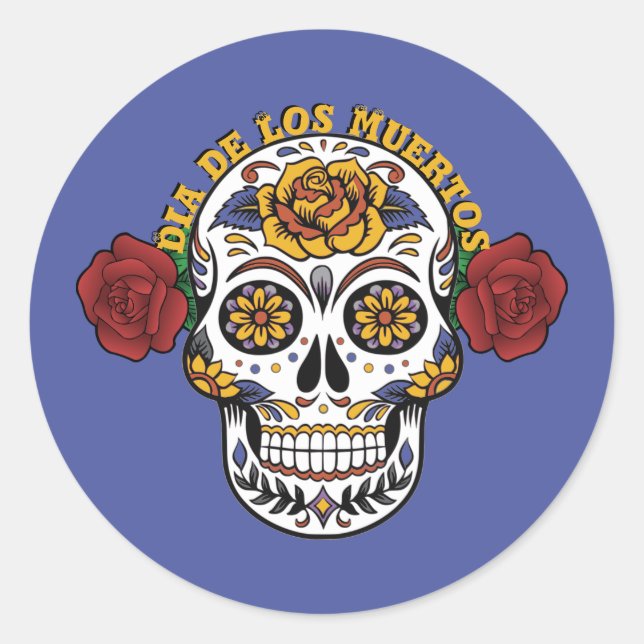 Dia de los Muertos Sugar Skull Runder Aufkleber (Vorderseite)