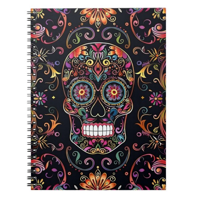 Dia de los Muertos Sugar Skull Spiral Notebook Notizblock (Vorderseite)