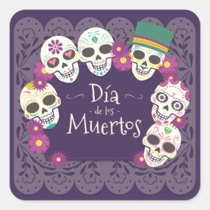 Dia de los Muertos Tag der Masken des Toten Schäde Quadratischer Aufkleber