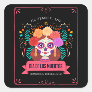 Dia de los muertos Tag der Toten Quadratischer Aufkleber