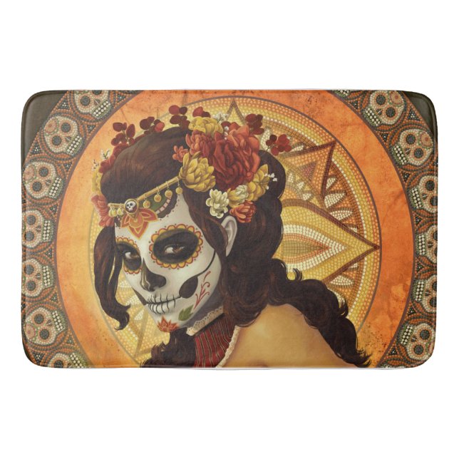 Dia De Los Muertos Throw Pillow Badematte (Vorderseite)