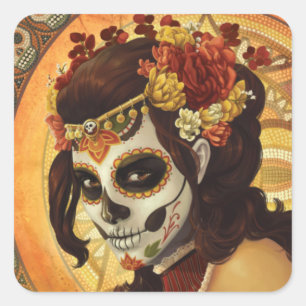 Dia De Los Muertos Throw Pillow Quadratischer Aufkleber