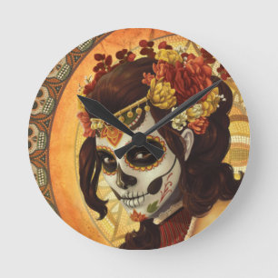 Dia De Los Muertos Throw Pillow Runde Wanduhr