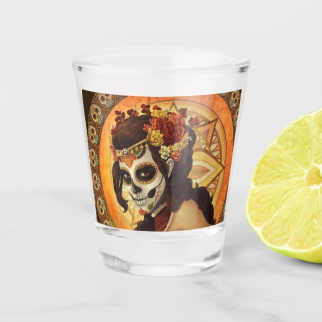 Dia De Los Muertos Throw Pillow Schnapsglas (Vorderseite)