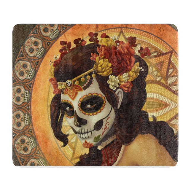 Dia De Los Muertos Throw Pillow Schneidebrett (Vorderseite)