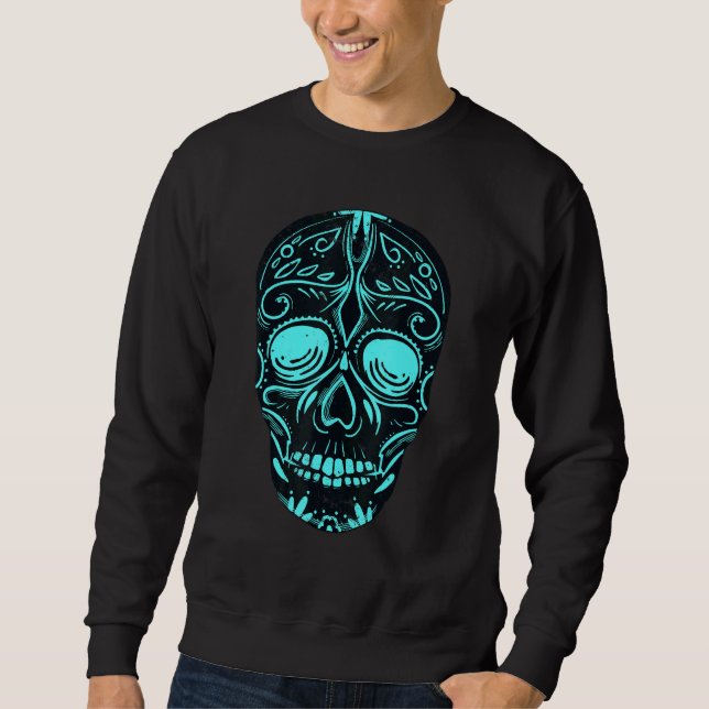 Dia De Los Muertos Turquoise Mask Skull Sweatshirt (Vorderseite)