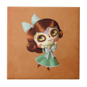 Dia de Los Muertos Vintag Doll Fliese