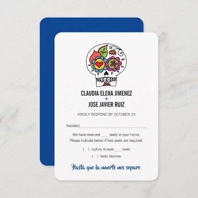 Dia de los Muertos Wedding RSVP Card Einladung (Vorne/Hinten)