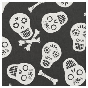 Dia de los Muertos White Paper Skulls Muster Stoff