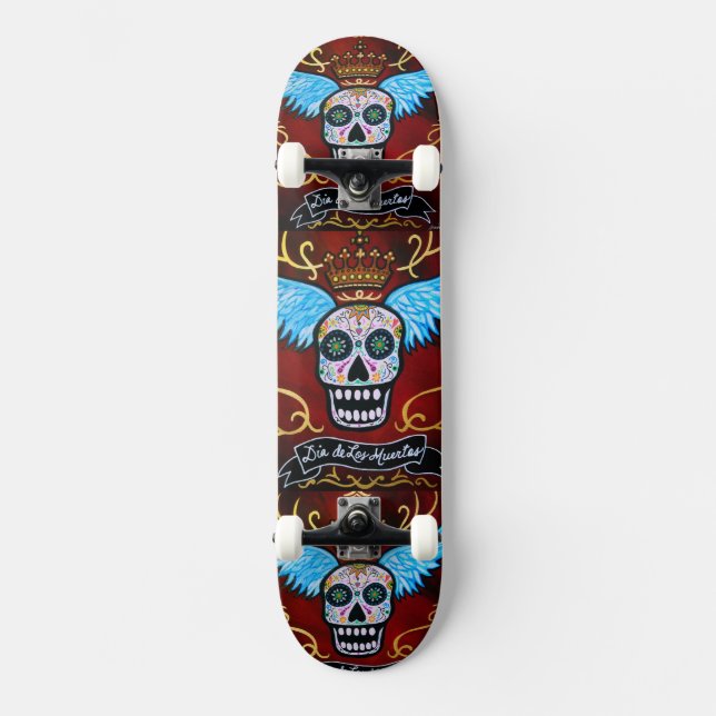 Dia de Los Muertos Winged Calaveras Skateboard (Vorderseite)