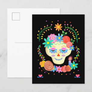 Día de los Muertos Zuckerschädel Postkarte