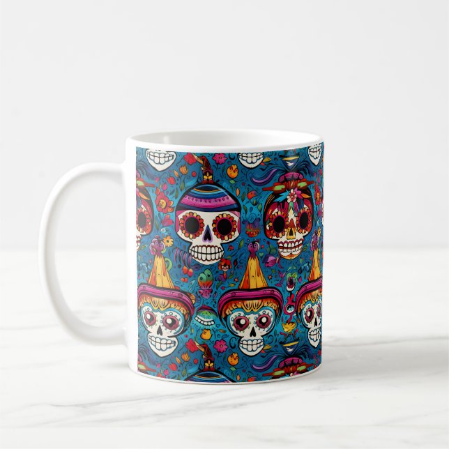 Dia de Muertos, Blauzucker-Schädel-Muster Kaffeetasse (Links)