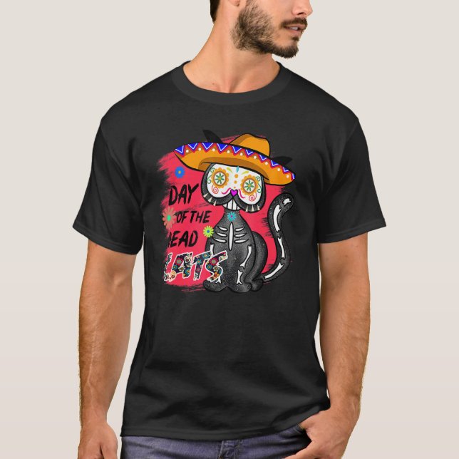 Dia de Muertos Day of the Dead Cat Skeleton T-Shirt (Vorderseite)