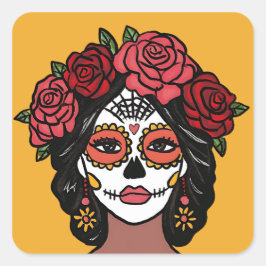 Día de Muertos Day of the Dead Catrina Quadratischer Aufkleber
