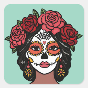 Día de Muertos Day of the Dead Catrina Quadratischer Aufkleber