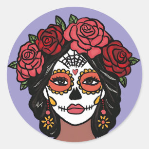 Día de Muertos Day of the Dead Hand Drawn Runder Aufkleber