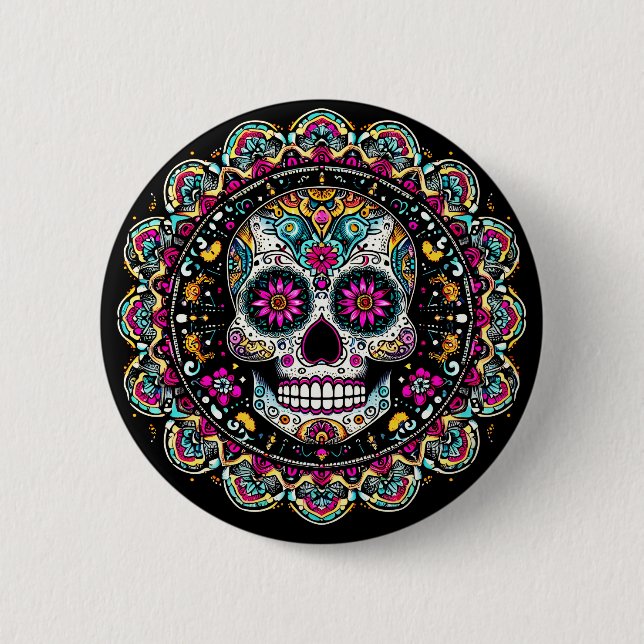 Día de Muertos Day of the Dead Mandala Halloween Button (Vorderseite)