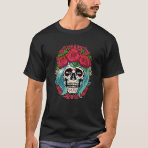 Dia de Muertos Floral Sugar Skull Frauen Roter Tag T-Shirt