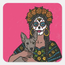 Dia de Muertos Marigold and Xolo Dog Stickers