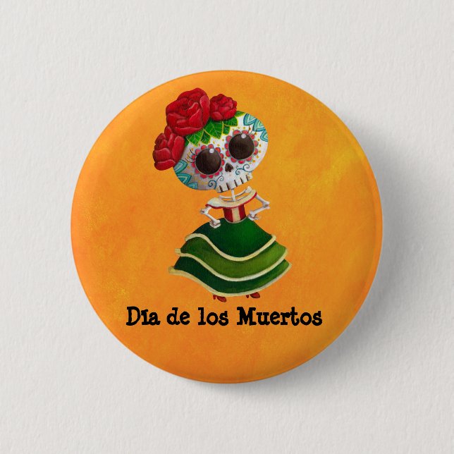 Dia de Muertos Mexican Fräulein Tod Button (Vorderseite)