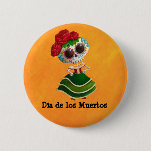 Dia de Muertos Mexican Fräulein Tod Button