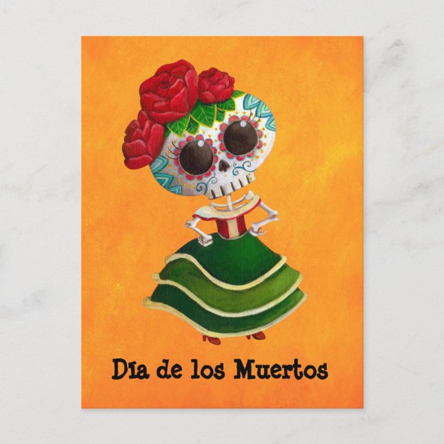 Dia de Muertos Mexican Miss Death Postkarte (Vorderseite)