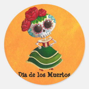 Dia de Muertos Mexican Miss Death Runder Aufkleber